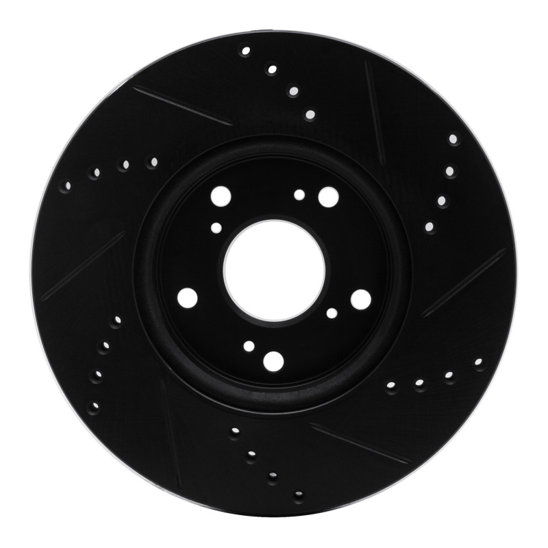 Picture of R1 13-25 Honda Civic Sedan Front Left Drilled & Slotted Black Brake Rotor