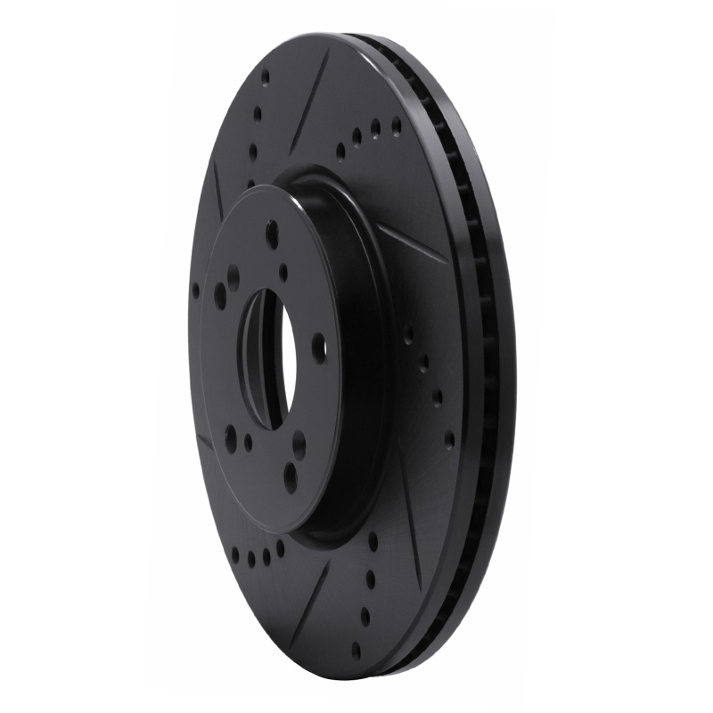 Picture of R1 13-25 Honda Civic Sedan Front Left Drilled & Slotted Black Brake Rotor