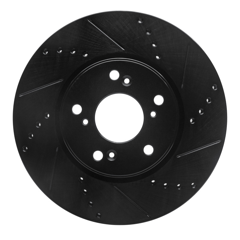 Picture of R1 13-25 Honda Civic Hatchback Front Right Drilled & Slotted Black Brake Rotor