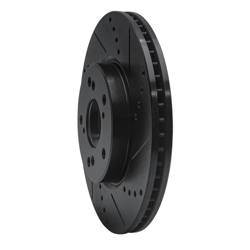 Picture of R1 13-25 Honda Civic Hatchback Front Right Drilled & Slotted Black Brake Rotor