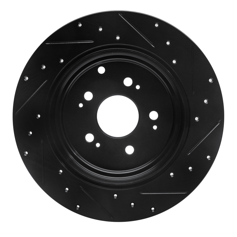 Picture of R1 06-14 Honda Ridgeline Rear Left Drilled & Slotted Black Brake Rotor