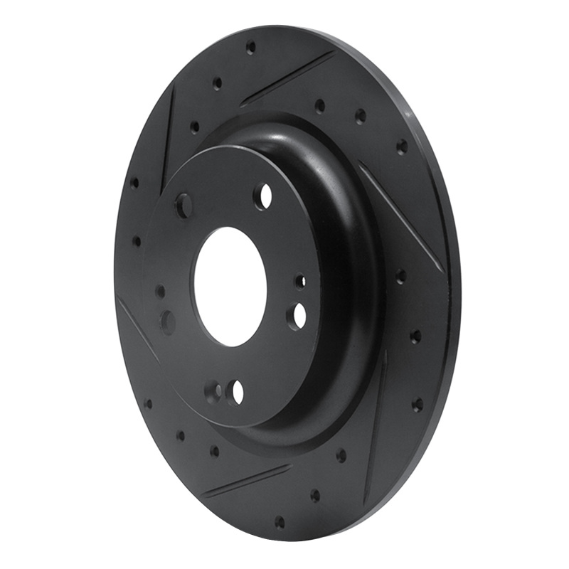 Picture of R1 17-20 Honda Civic Sedan Rear Left Drilled & Slotted Black Brake Rotor