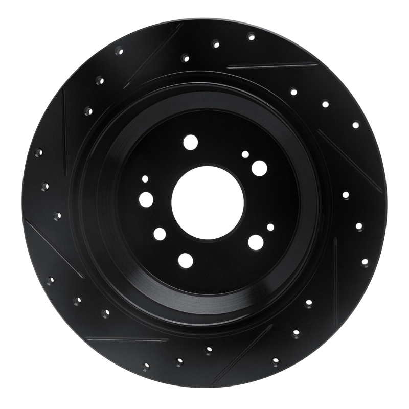 Picture of R1 16-25 Honda Ridgeline Rear Right Drilled & Slotted Black Brake Rotor