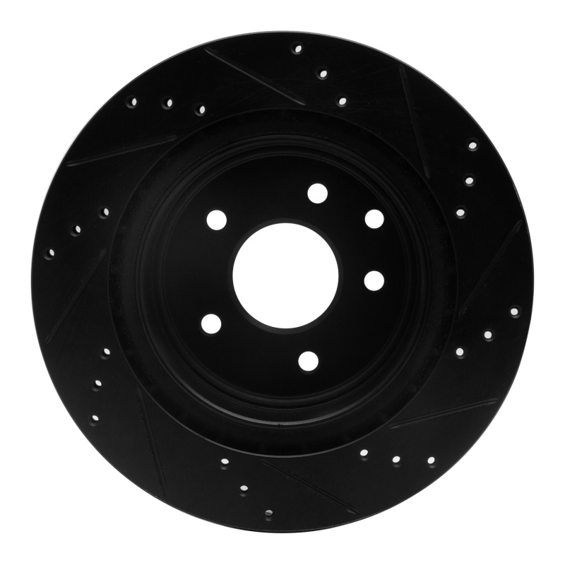 Picture of R1 05-25 Infiniti EX37 Rear Left Drilled & Slotted Black Brake Rotor