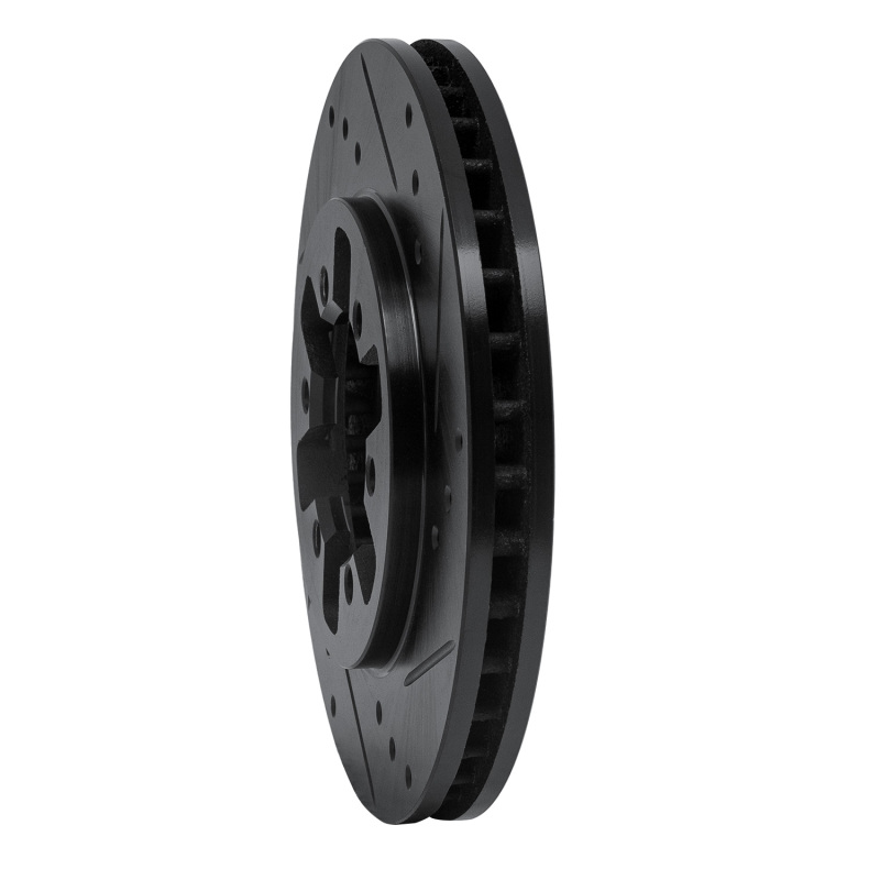 Picture of R1 85-12 Nissan D21 Pickup RWD (4 Cyl Excl HD) Front Right Drilled & Slotted Black Brake Rotor