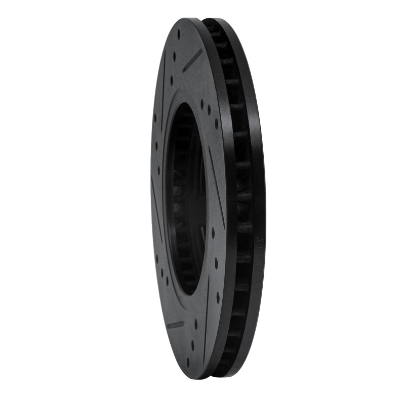 Picture of R1 85-12 Nissan D21 Pickup RWD (4 Cyl Excl HD) Front Right Drilled & Slotted Black Brake Rotor