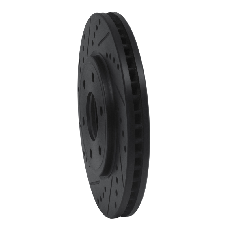 Picture of R1 05-21 Nissan Frontier Front Left Drilled & Slotted Black Brake Rotor