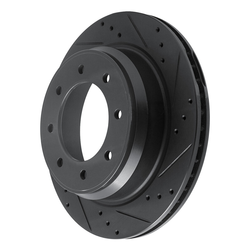 Picture of R1 12-21 Nissan NV1500 Rear Right Drilled & Slotted Black Brake Rotor