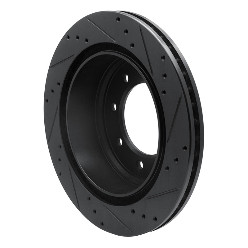 Picture of R1 12-21 Nissan NV1500 Rear Left Drilled & Slotted Black Brake Rotor