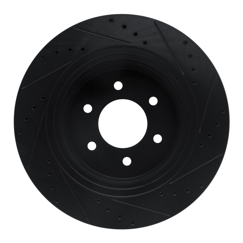 Picture of R1 16-24 Nissan Titan XD Front Left Drilled & Slotted Black Brake Rotor