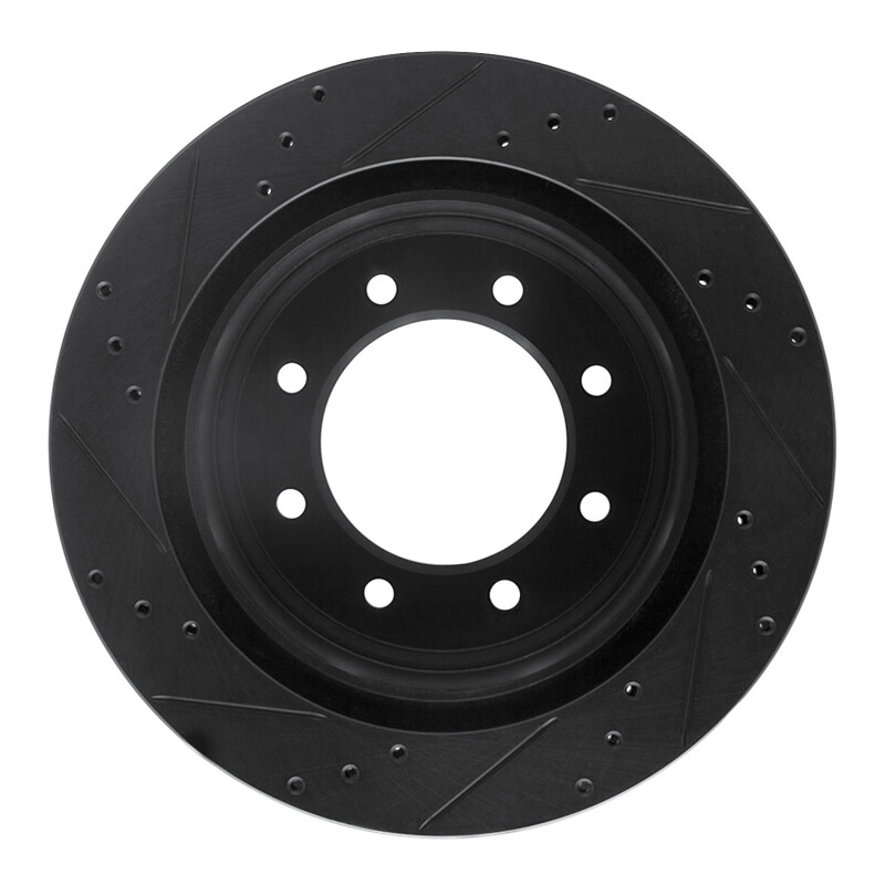 Picture of R1 12-21 Nissan NV1500 Rear Right Drilled & Slotted Black Brake Rotor