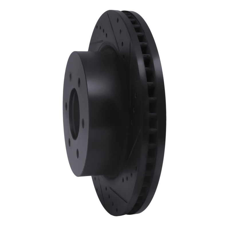 Picture of R1 16-24 Nissan Titan XD Front Right Drilled & Slotted Black Brake Rotor