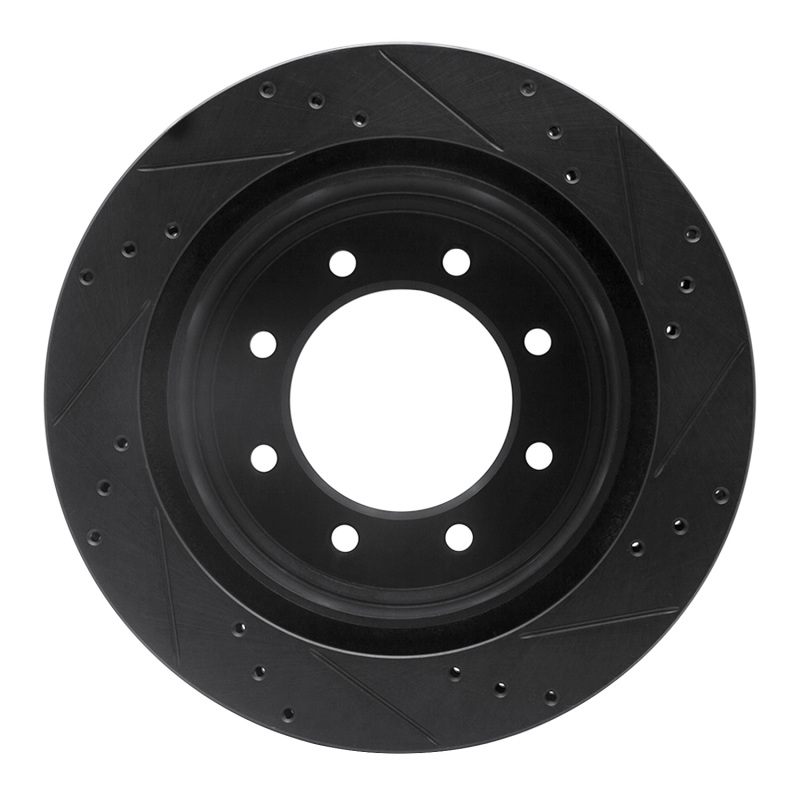 Picture of R1 12-21 Nissan NV1500 Rear Left Drilled & Slotted Black Brake Rotor