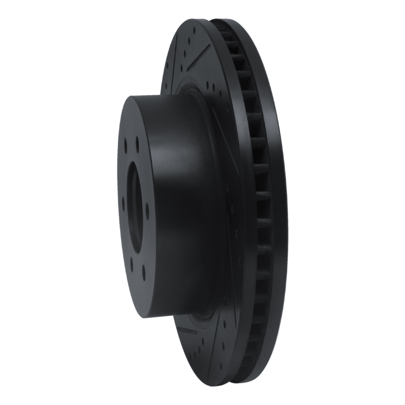 Picture of R1 16-24 Nissan Titan XD Front Left Drilled & Slotted Black Brake Rotor