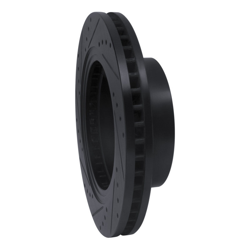 Picture of R1 16-24 Nissan Titan XD Front Right Drilled & Slotted Black Brake Rotor