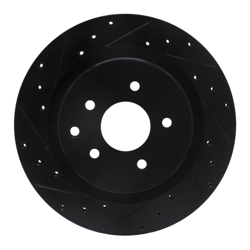 Picture of R1 03-08 Infiniti G35 Rear Left Drilled & Slotted Black Brake Rotor