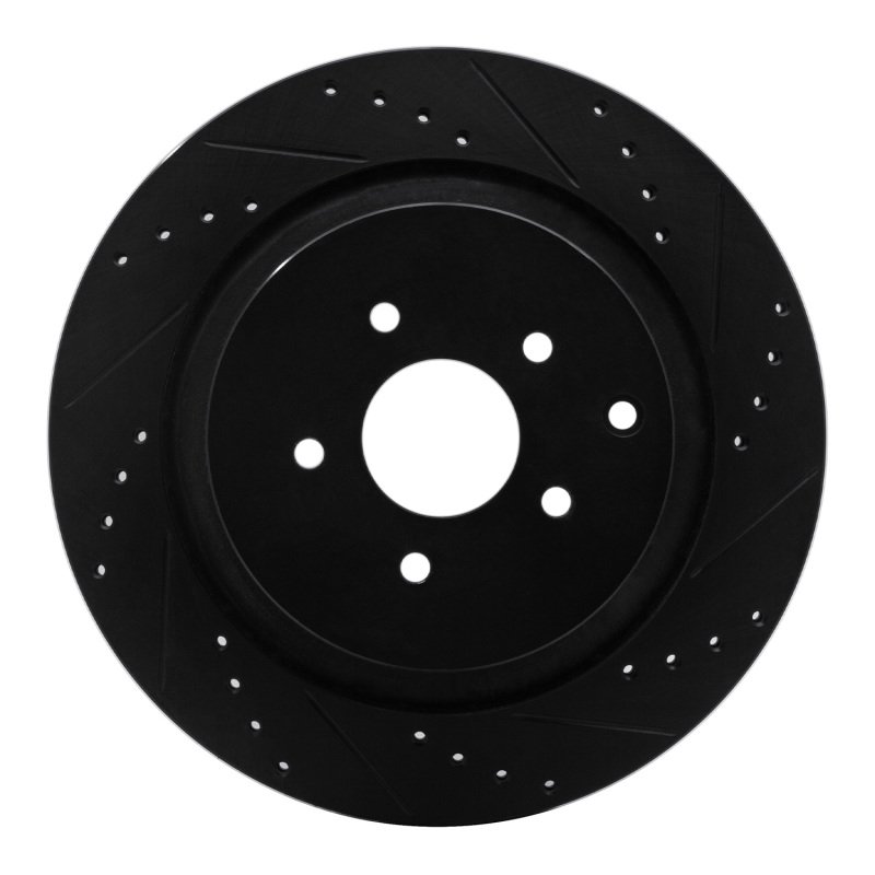 Picture of R1 09-24 Infiniti Q70L Rear Right Drilled & Slotted Black Brake Rotor