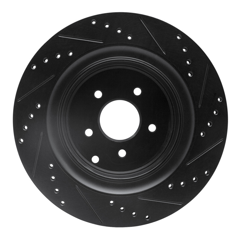 Picture of R1 09-24 Infiniti Q70L Rear Left Drilled & Slotted Black Brake Rotor