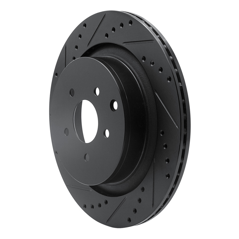 Picture of R1 09-24 Infiniti Q70L Rear Left Drilled & Slotted Black Brake Rotor