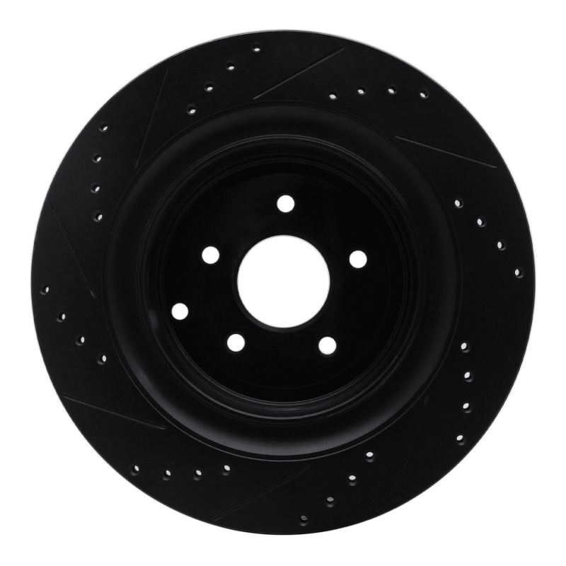 Picture of R1 09-24 Infiniti Q70L Rear Right Drilled & Slotted Black Brake Rotor