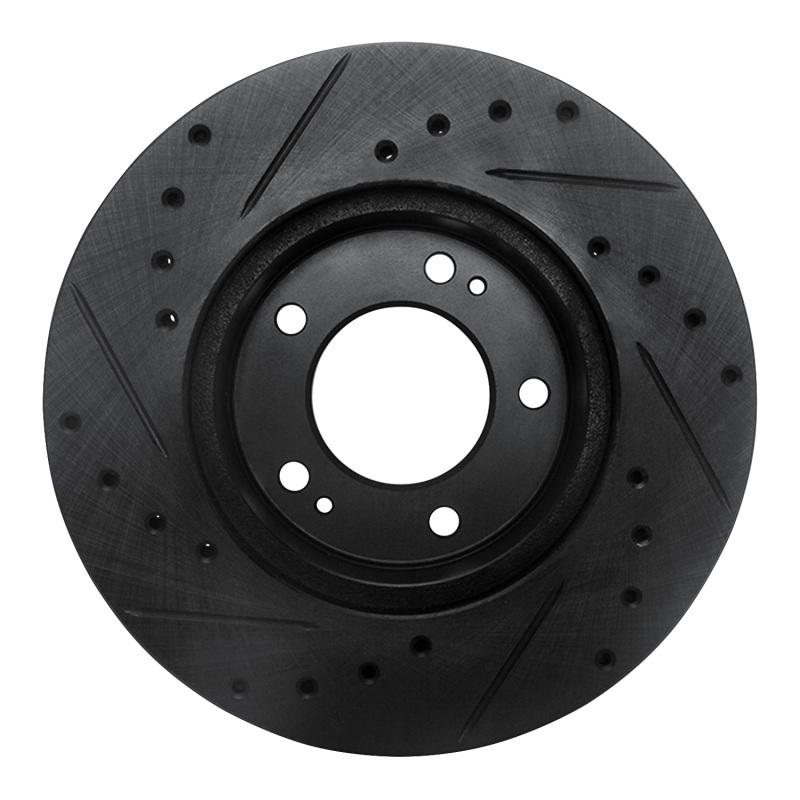 Picture of R1 83-89 Chrysler Conquest Front Right Drilled & Slotted Black Brake Rotor