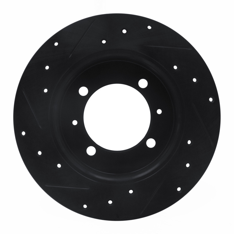 Picture of R1 88-93 Dodge Colt Rear Right Drilled & Slotted Black Brake Rotor