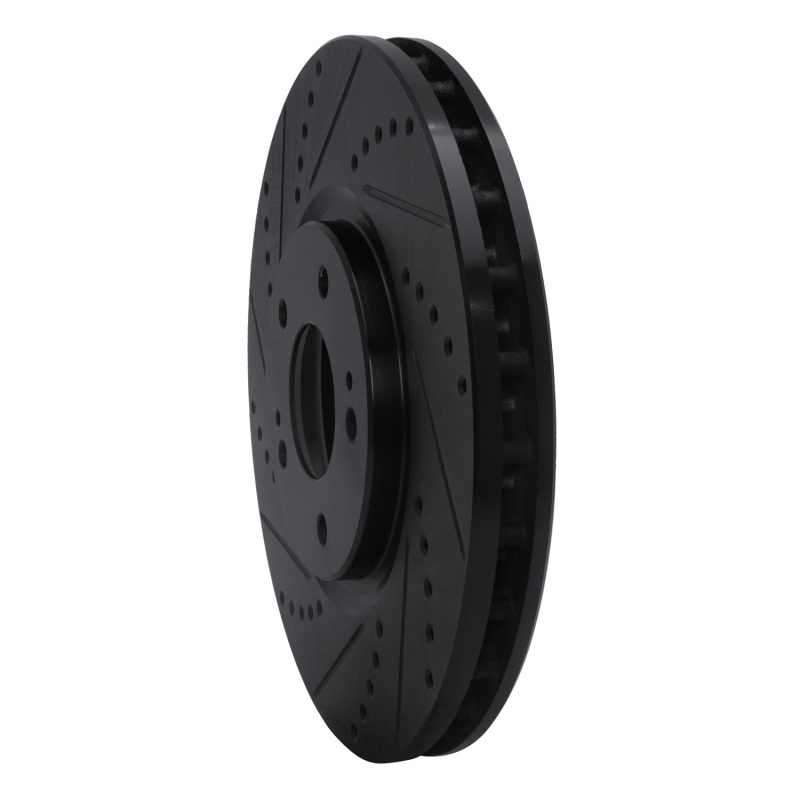 Picture of R1 03-06 Mitsubishi Lancer Front Left Drilled & Slotted Black Brake Rotor