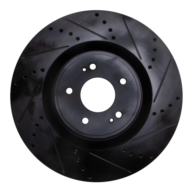 Picture of R1 08-15 Mitsubishi Lancer Front Right Drilled & Slotted Black Brake Rotor