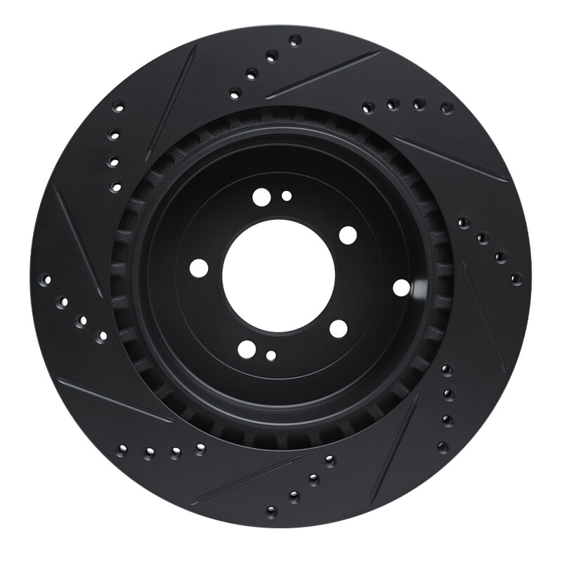 Picture of R1 08-15 Mitsubishi Lancer Rear Right Drilled & Slotted Black Brake Rotor