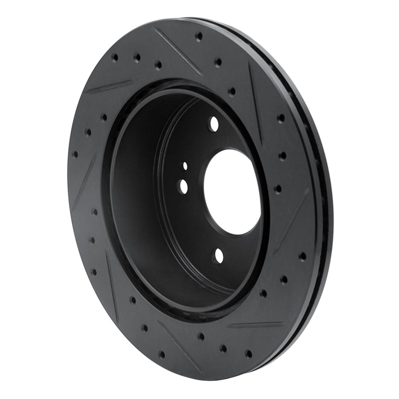 Picture of R1 06-12 Mitsubishi Eclipse Rear Left Drilled & Slotted Black Brake Rotor