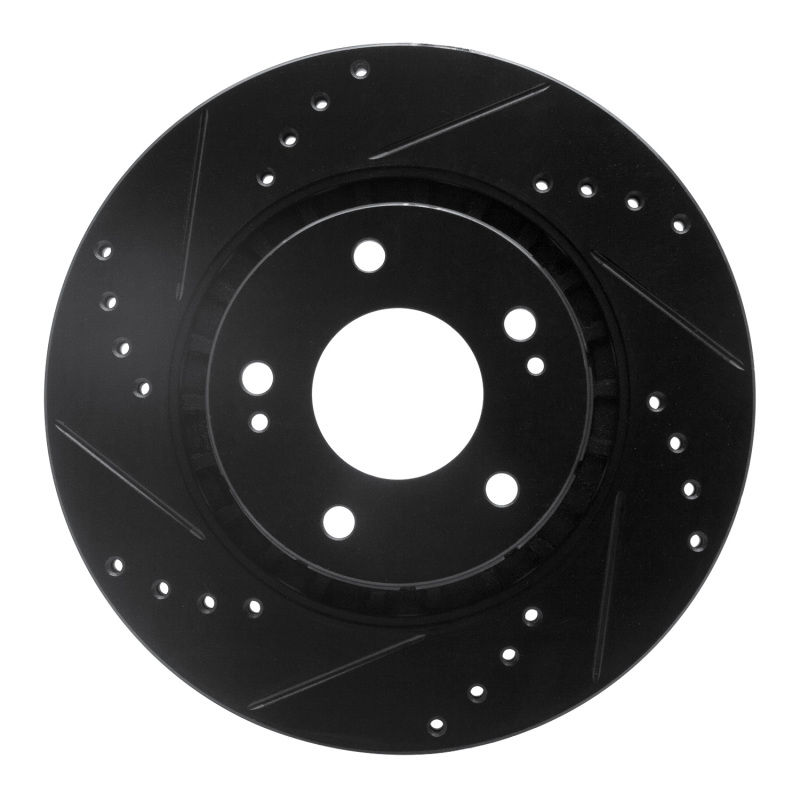 Picture of R1 09-15 Mitsubishi Lancer Front Left Drilled & Slotted Black Brake Rotor