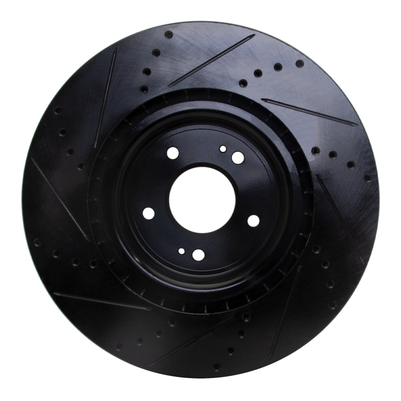 Picture of R1 08-15 Mitsubishi Lancer Front Right Drilled & Slotted Black Brake Rotor