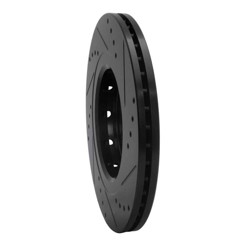 Picture of R1 09-15 Mitsubishi Lancer Front Right Drilled & Slotted Black Brake Rotor