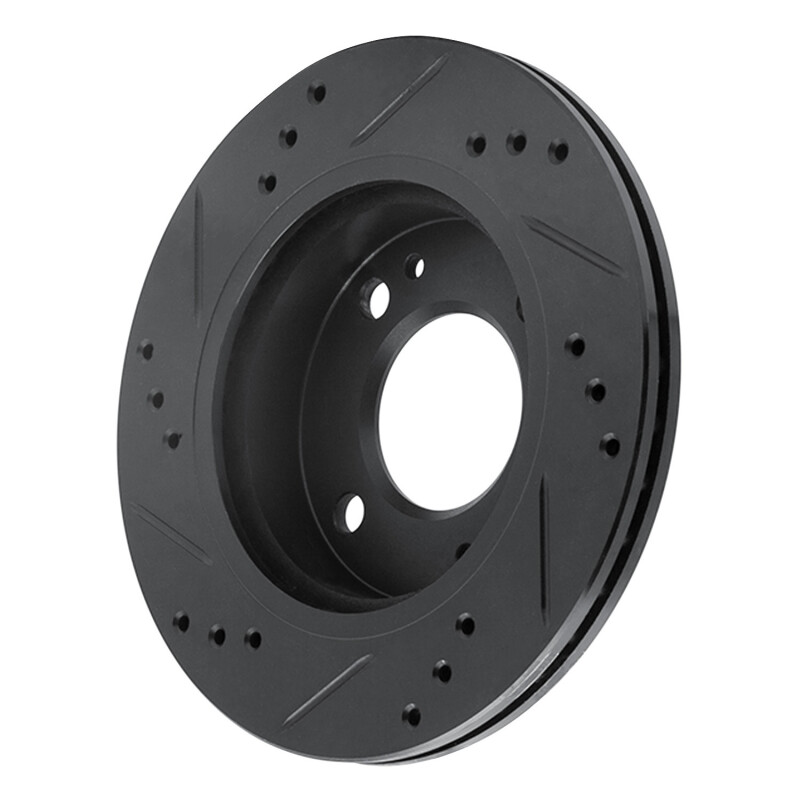 Picture of R1 14-15 Mitsubishi Mirage Front Right Drilled & Slotted Black Brake Rotor