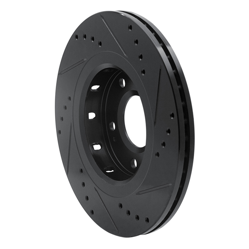 Picture of R1 09-15 Mitsubishi Lancer Front Left Drilled & Slotted Black Brake Rotor