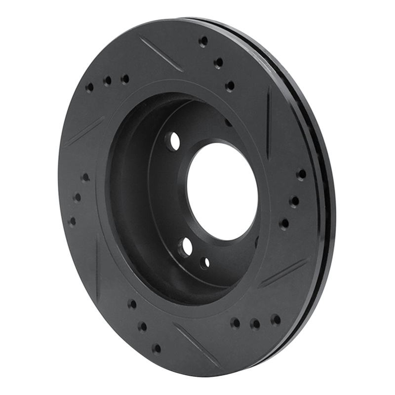 Picture of R1 14-15 Mitsubishi Mirage Front Left Drilled & Slotted Black Brake Rotor