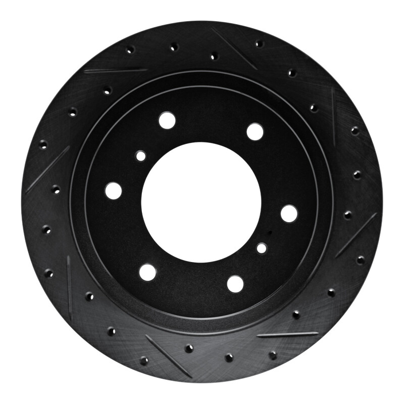 Picture of R1 00-06 Mitsubishi Montero Rear Right Drilled & Slotted Black Brake Rotor