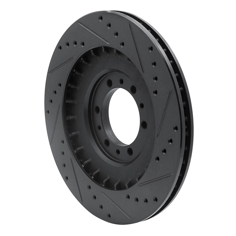 Picture of R1 98-04 Mitsubishi Montero Front Left Drilled & Slotted Black Brake Rotor