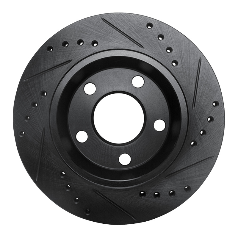 Picture of R1 85-91 Audi 5000CS Turbo Quattro Rear Left Drilled & Slotted Black Brake Rotor