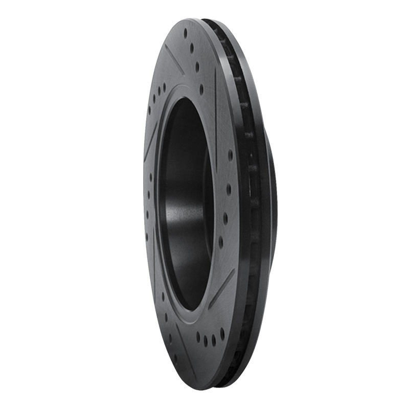 Picture of R1 85-91 Audi 5000CS Turbo Quattro Rear Left Drilled & Slotted Black Brake Rotor