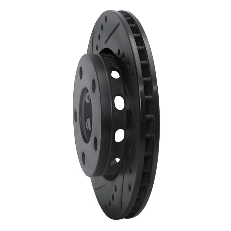 Picture of R1 00-02 Audi S4 Rear Left Drilled & Slotted Black Brake Rotor
