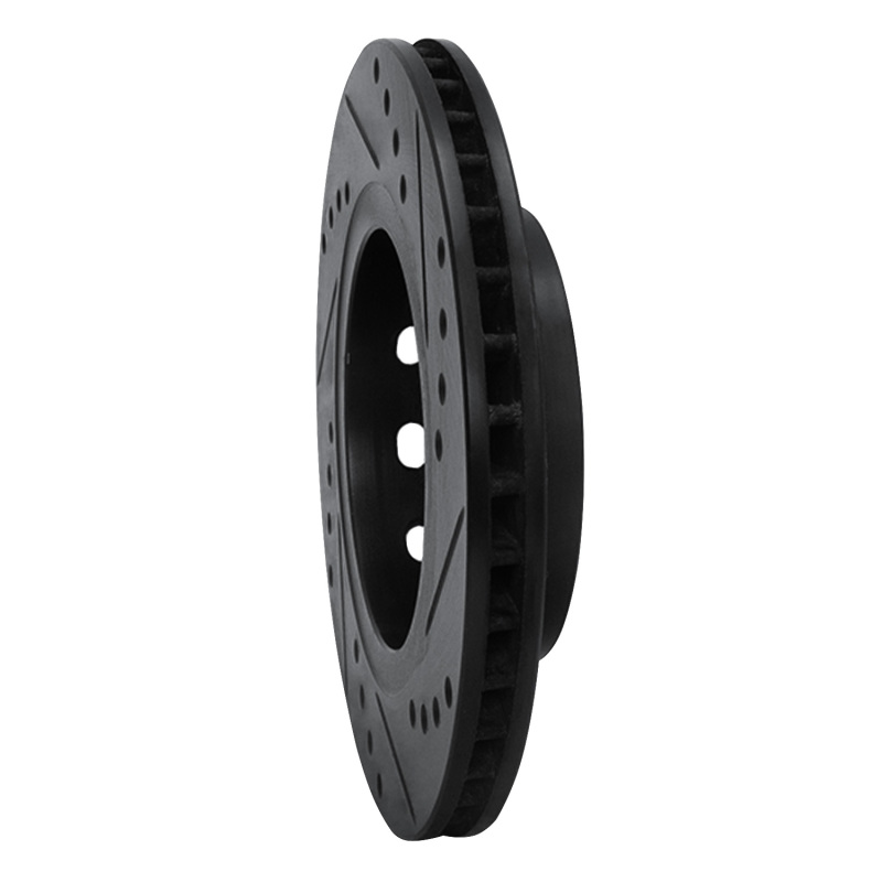 Picture of R1 00-02 Audi S4 Rear Left Drilled & Slotted Black Brake Rotor
