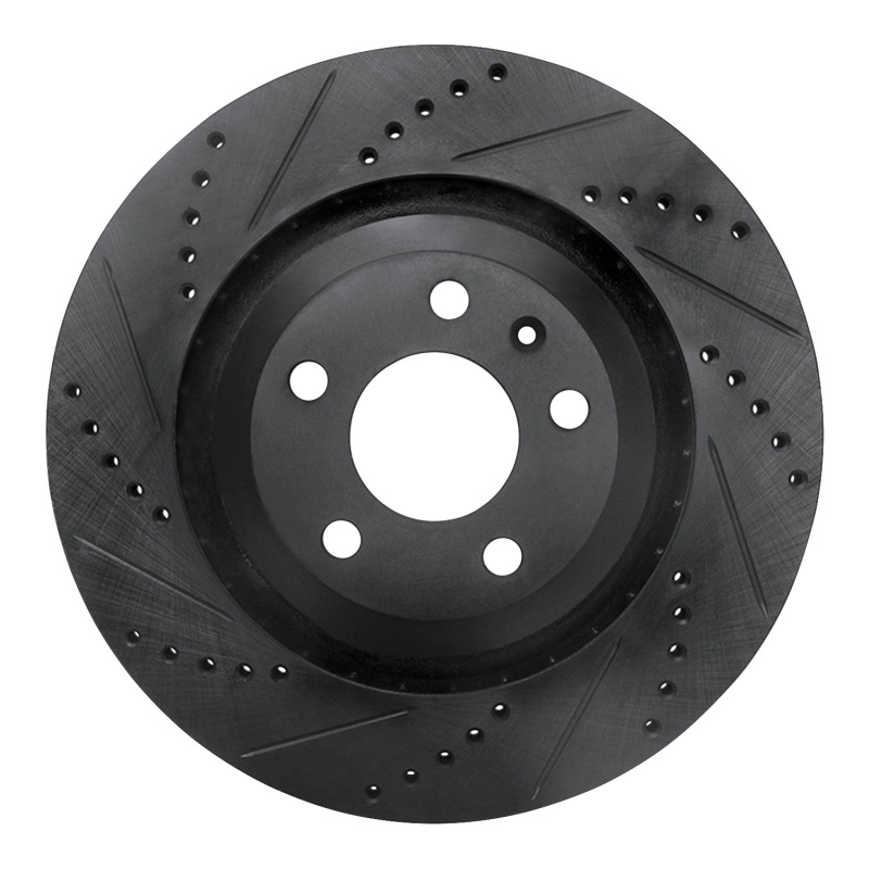 Picture of R1 05-11 Audi A6 Quattro Rear Left Drilled & Slotted Black Brake Rotor