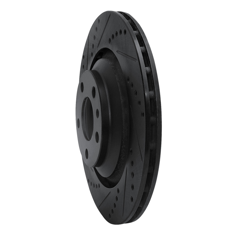 Picture of R1 05-11 Audi A6 Quattro Rear Left Drilled & Slotted Black Brake Rotor