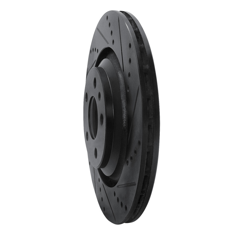 Picture of R1 07-11 Audi S6 Rear Right Drilled & Slotted Black Brake Rotor
