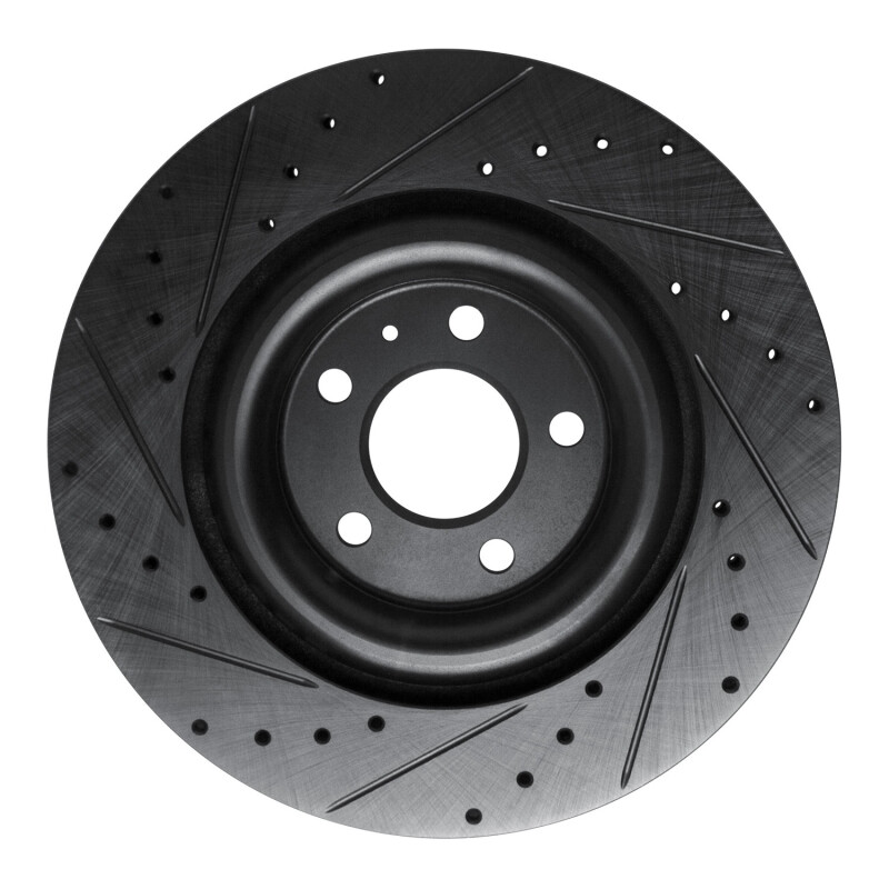 Picture of R1 17-25 Audi Q8 e-Tron Rear Right Drilled & Slotted Black Brake Rotor