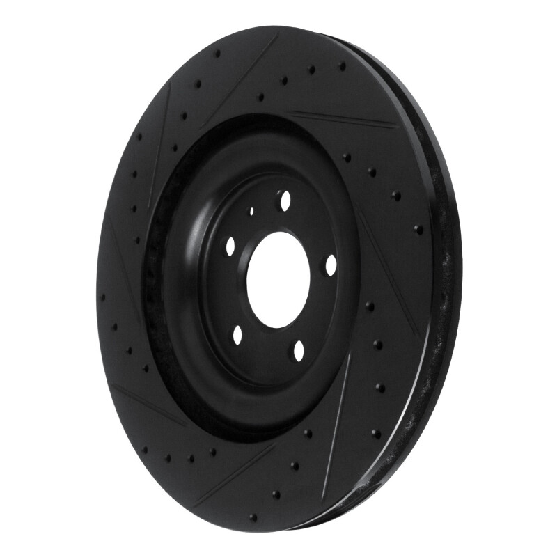Picture of R1 17-25 Audi Q8 e-Tron Rear Right Drilled & Slotted Black Brake Rotor
