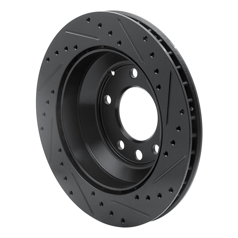Picture of R1 03-18 Audi Q7 Rear Left Drilled & Slotted Black Brake Rotor