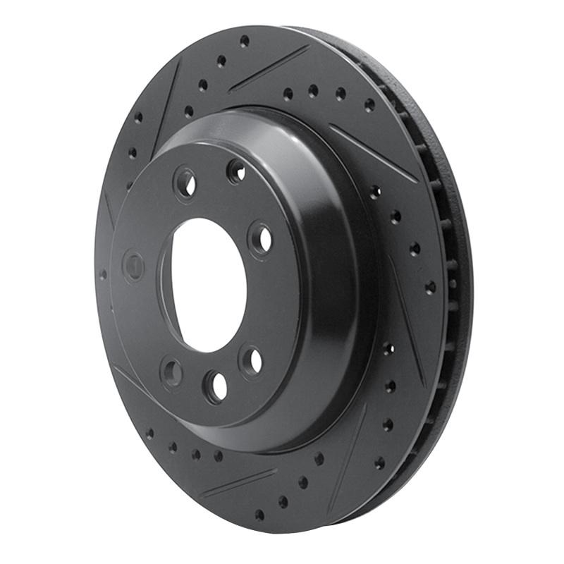 Picture of R1 03-18 Audi Q7 Rear Left Drilled & Slotted Black Brake Rotor