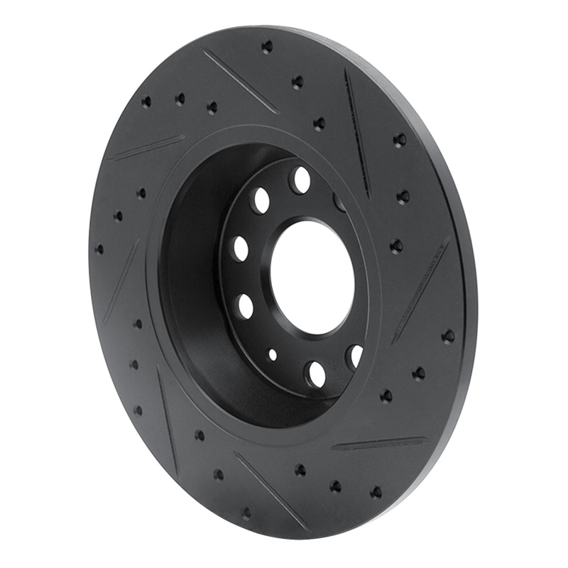 Picture of R1 05-18 Audi A3 Quattro Rear Left Drilled & Slotted Black Brake Rotor